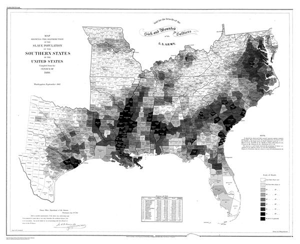 Map Showing the Distribution of the Slave Population of the Southern States of the United States