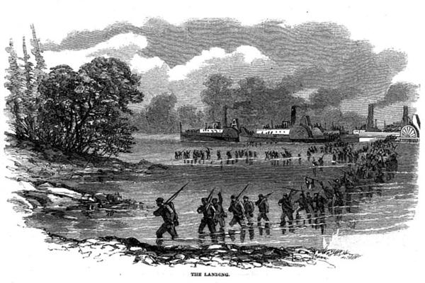 Federal troops disembarking from river boats