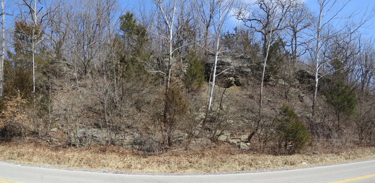 Limestone bluffs near the tour stop on west side of Hardesty Avenue 