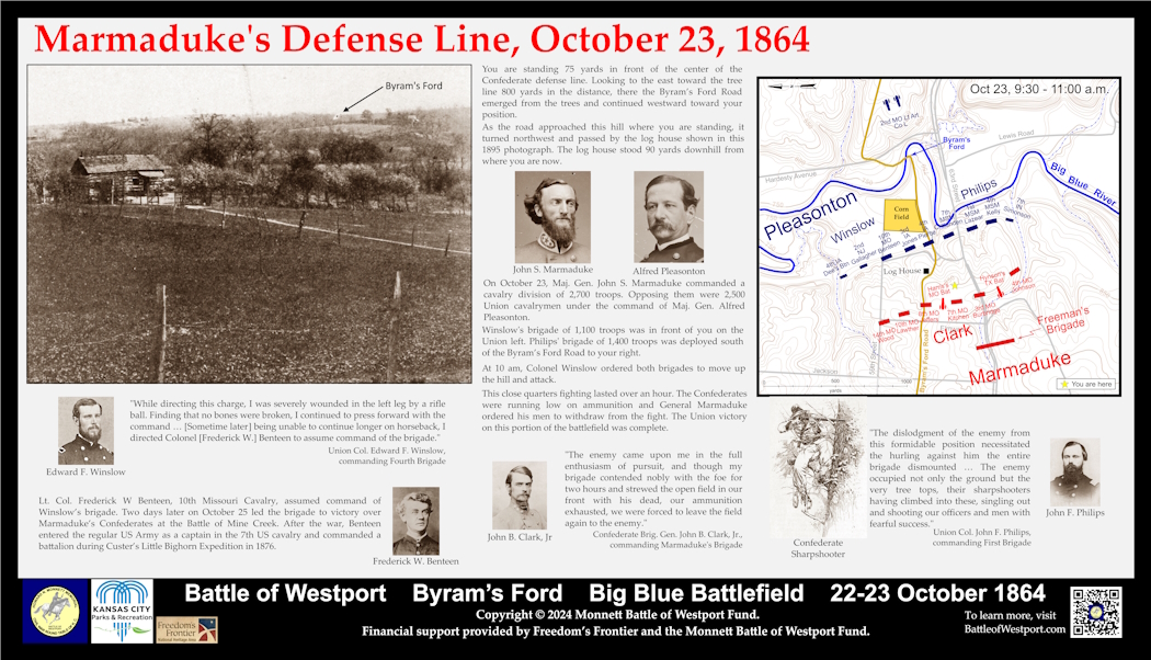 Marmaduke’s Defense Line, October 23, 1864 Historical Marker panel Marmaduke’s Defense Line, October 23, 1864 Historical Marker panel