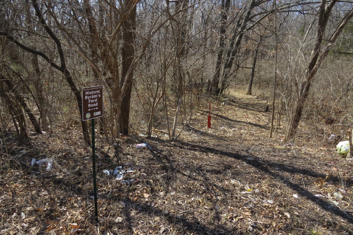 Start of Historic Byram's Ford Road on west side of Hardesty Avenue