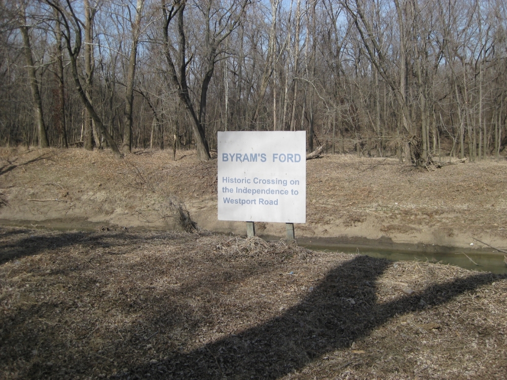 Sign marking the location of Byram’s Ford on the west bank of the Big Blue River