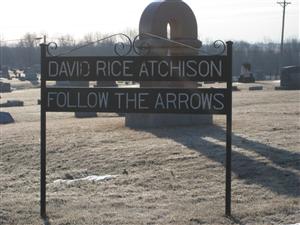 David Rice Atchison Sign at Cemetery Entrance