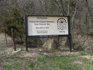 Entrance to the Marais des Cygnes Massacre State Historic Site