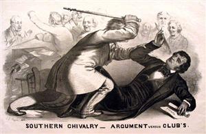 Preston Brooks attacking Charles Sumner in the U.S. Senate.