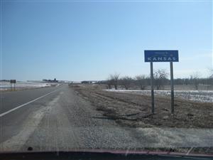 The Kansas - Nebraska State Line at US Highway 75