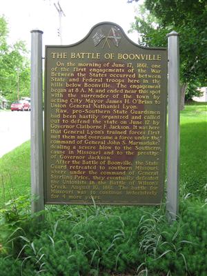 The Battle of Boonville Historical Marker on south side of East Morgan Street in Boonville, Missouri