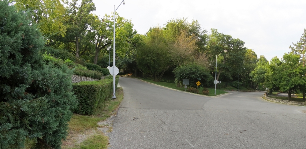 View of tour stop at the intersection of Sunset Drive and Rockwell Lane