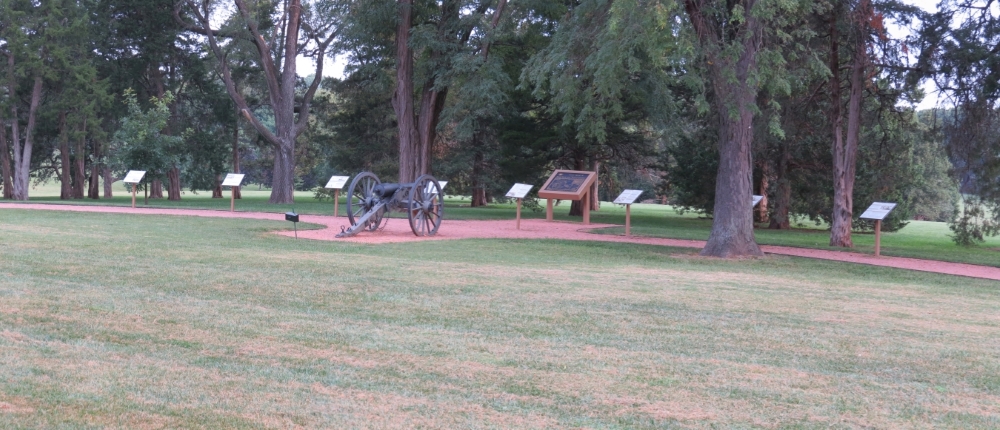 View of tour stop with Map Marker in the center to the front of the artillery piece