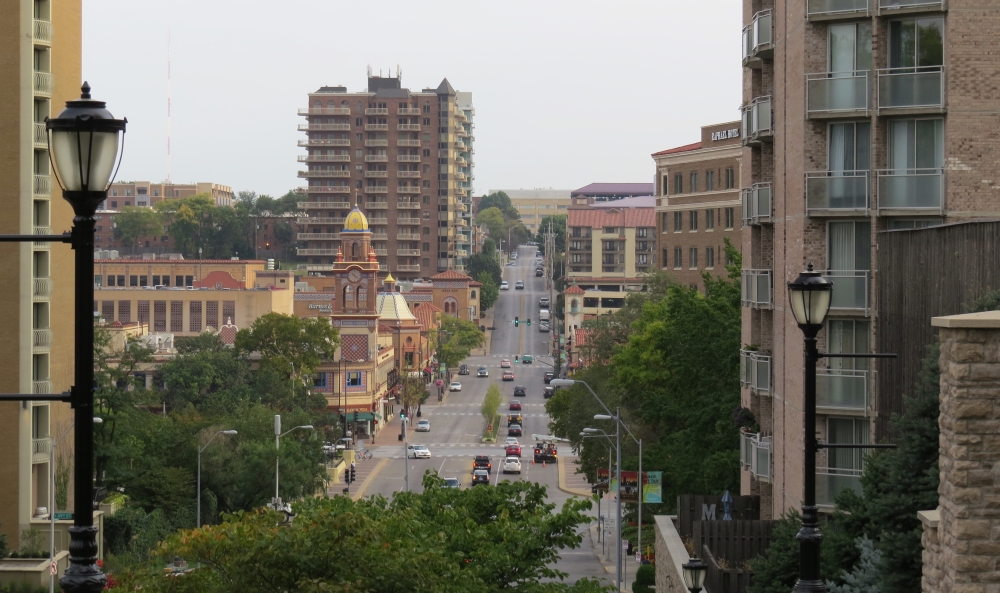 View looking north down Wornall Road toward Westport