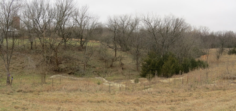 One of the crossings over the Wakarusa River is off to the west just to the left of the ravine in the foreground One of the crossings over the Wakarusa River is off to the west just to the left of the ravine in the foreground