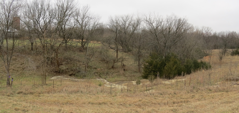 One of the crossings over the Wakarusa River is off to the west just to the left of the ravine in the foreground