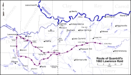 Quantrill Lawrence Raid Route Map