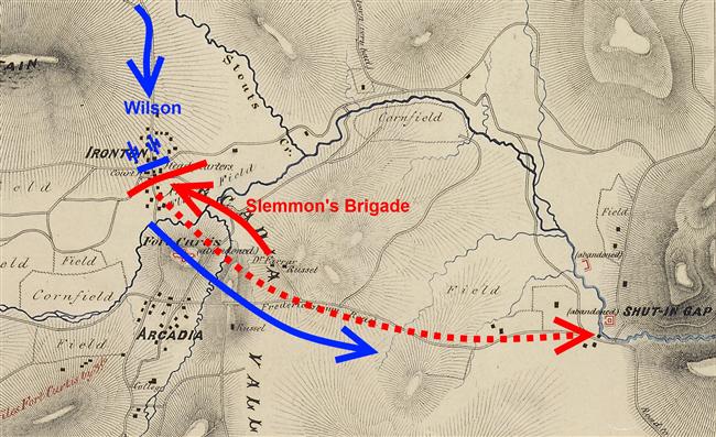 Annotated map of Iron County Courthouse skirmishing