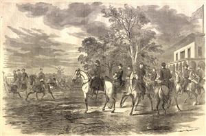 Major General John C. Fremont at the dedication of Benton Barracks - sketch appeared in October 12, 1861 Harper's Weekly issue Major General John C. Fremont at the dedication of Benton Barracks - sketch appeared in October 12, 1861 Harper's Weekly issue