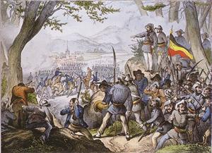 1848 Hecker Uprising showing the death of General Friedrich von Gagern at the Battle of Kandern 1848 Hecker Uprising showing the death of General Friedrich von Gagern at the Battle of Kandern