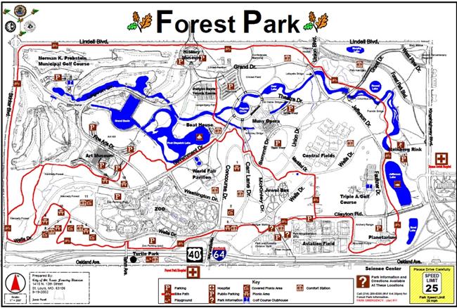 central park map. Map of Forest Park in St.