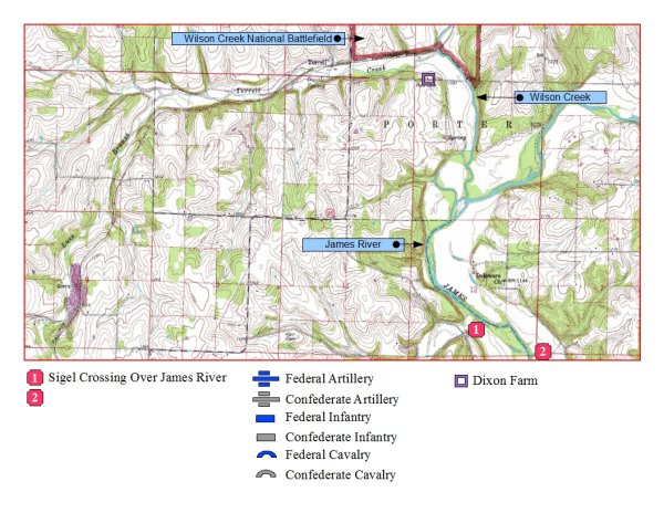 Map showing location of Sigel's retreat across James River